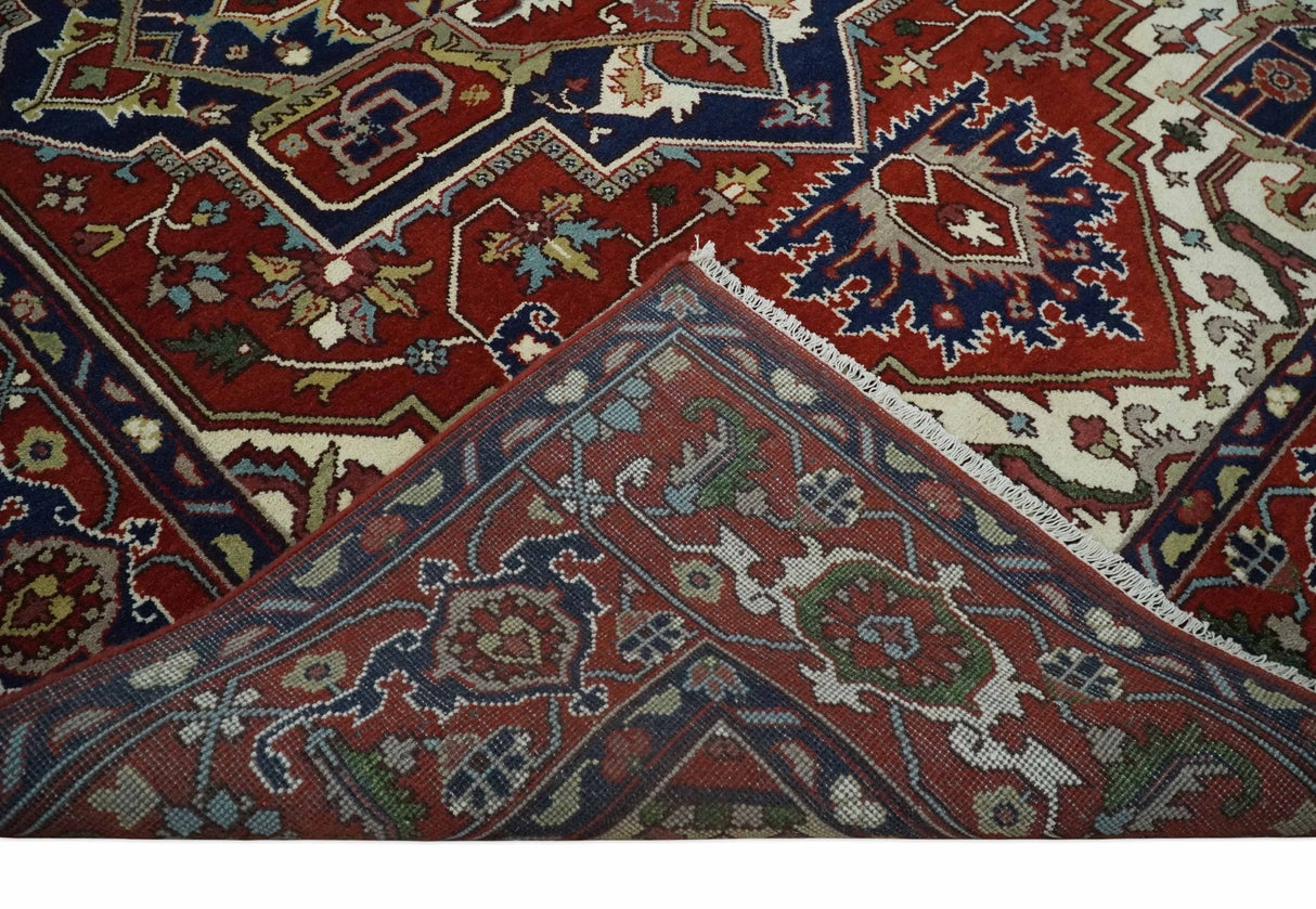 Custom Made Traditional Brown, Ivory and Blue Hand knotted Multi Size wool Area Rug