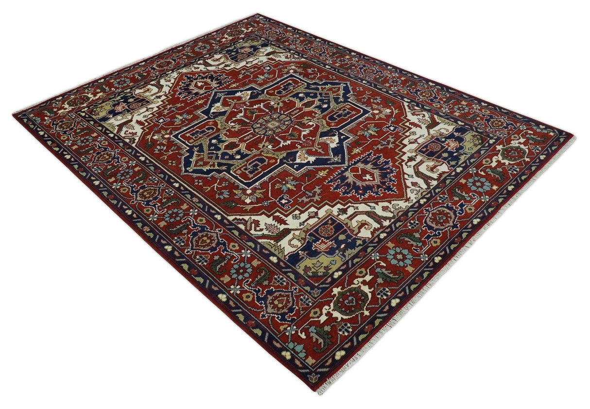 Custom Made Traditional Brown, Ivory and Blue Hand knotted Multi Size wool Area Rug
