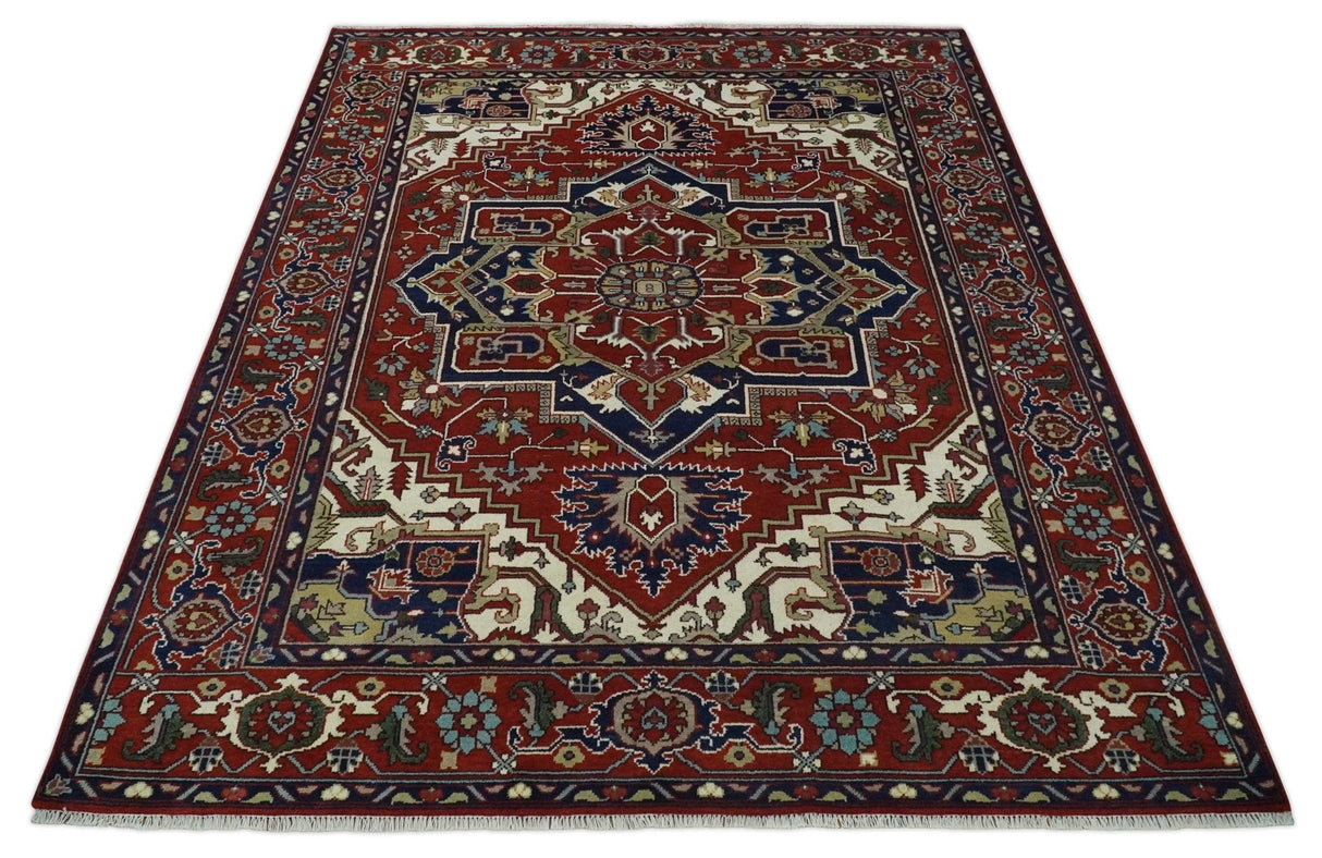 Custom Made Traditional Brown, Ivory and Blue Hand knotted Multi Size wool Area Rug