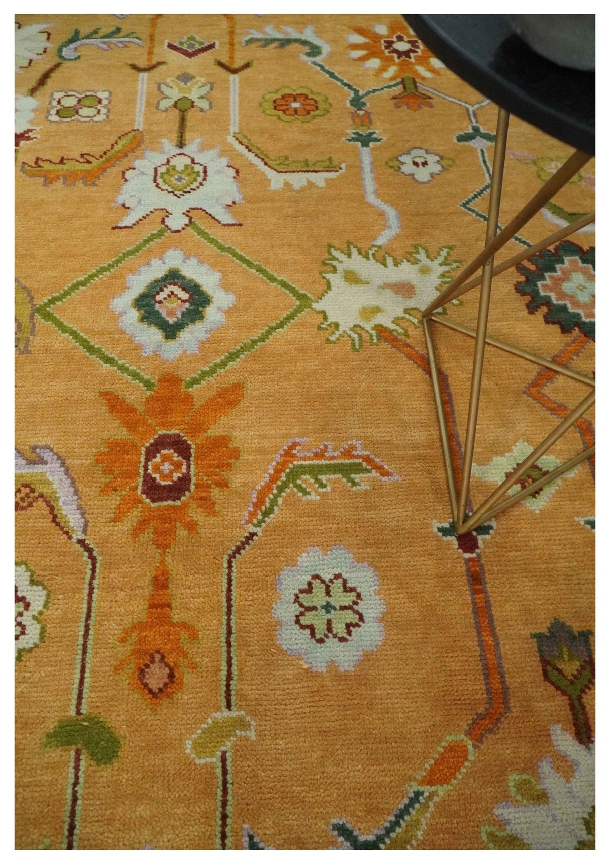 Custom Made Traditional Floral Dark Peach and Ivory Hand knotted Multi Size wool Area Rug