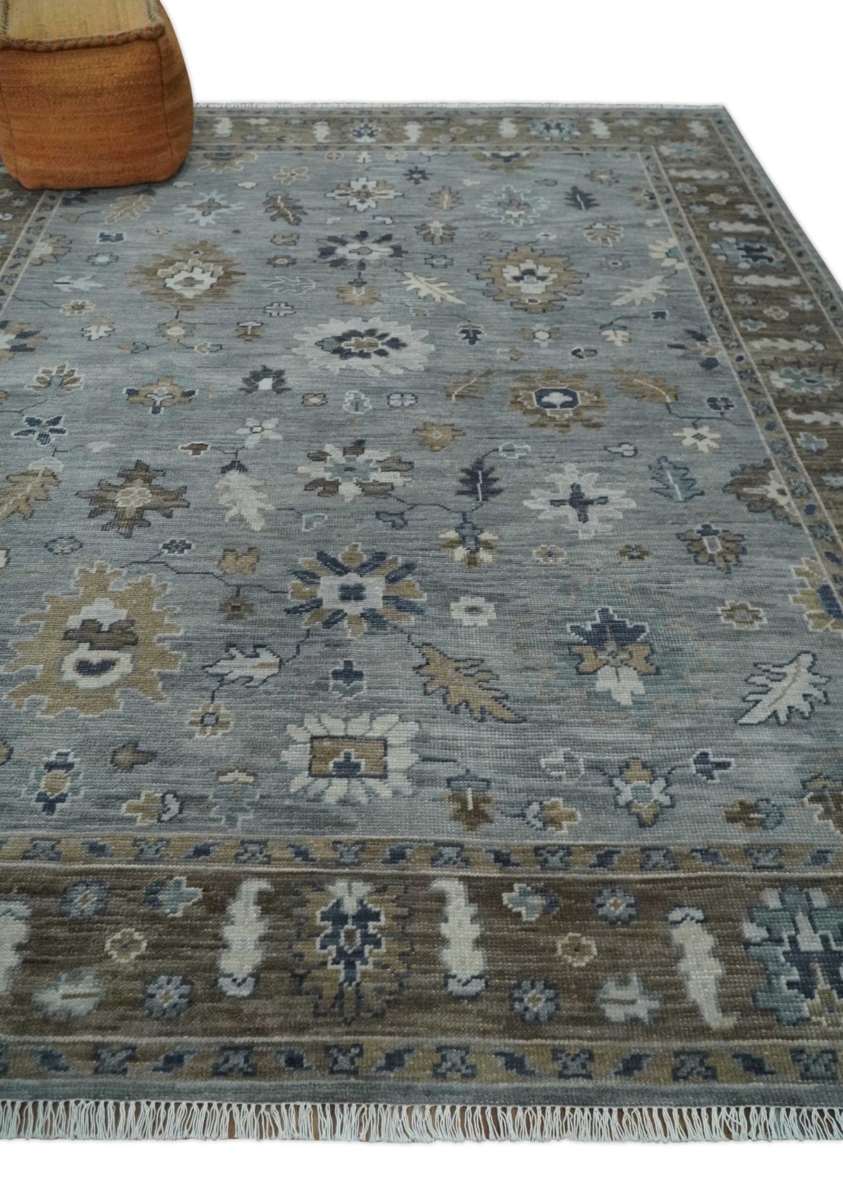 Custom Made Traditional Gray and Brown Multi Size Antique Style Hand knotted Wool Area Rug
