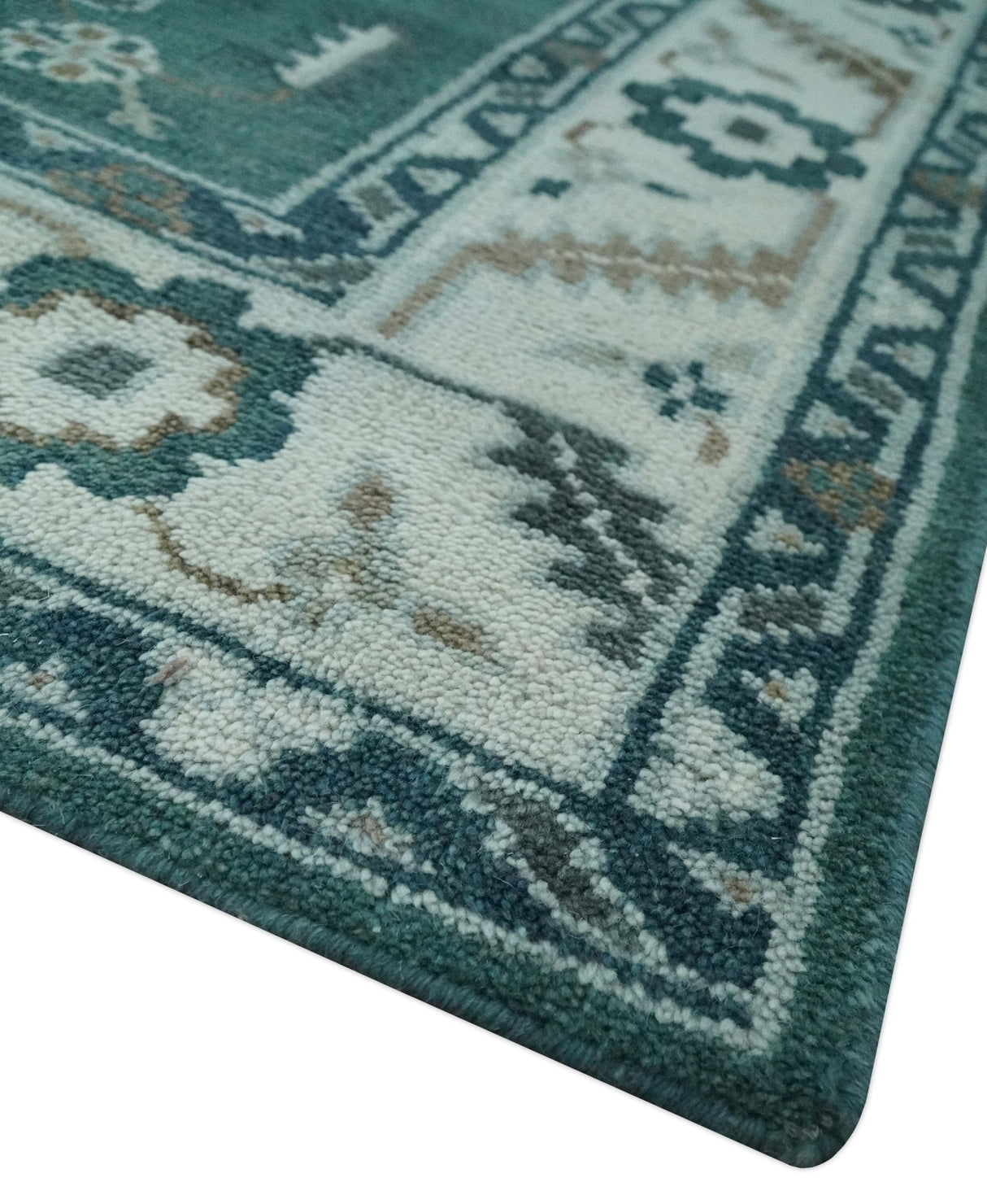 Custom Made Traditional Mamluk Design Teal, Ivory and Brown Hand Knotted wool Area Rug
