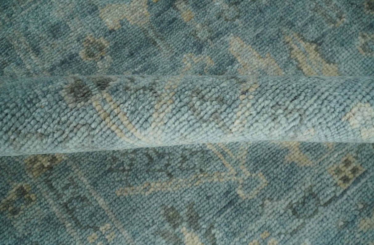 Custom Made Tree of Life Hand Knotted Teal and Beige Traditional Oushak Wool Area Rug