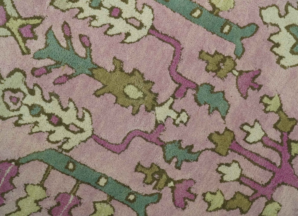 Custom Made Tree of life Traditional Floral Light Purple, Green, Olive and Beige Hand Tufted wool Area Rug