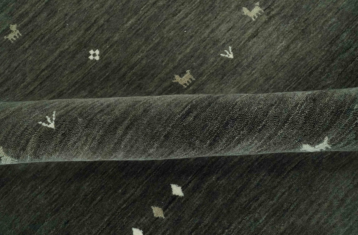 Custom Made Tribal Gabbeh Dark Green wool Area Rug