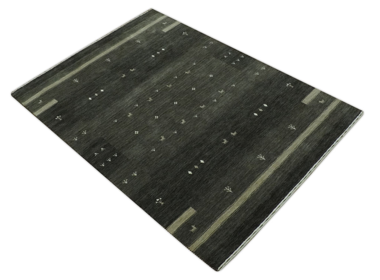 Custom Made Tribal Gabbeh Dark Green wool Area Rug