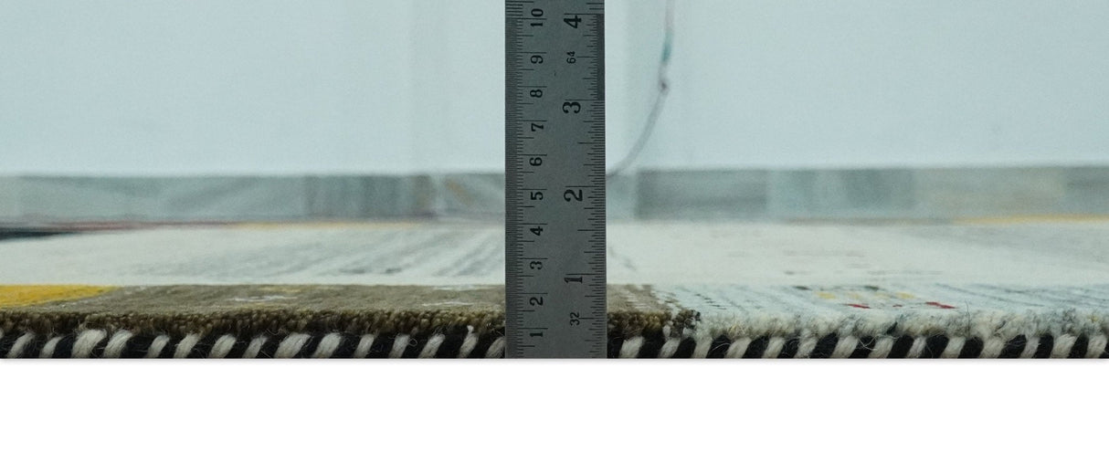 Custom Made Tribal Gabbeh Ivory, Black, Gold and Maroon Stripes design Traditional Wool Area Rug