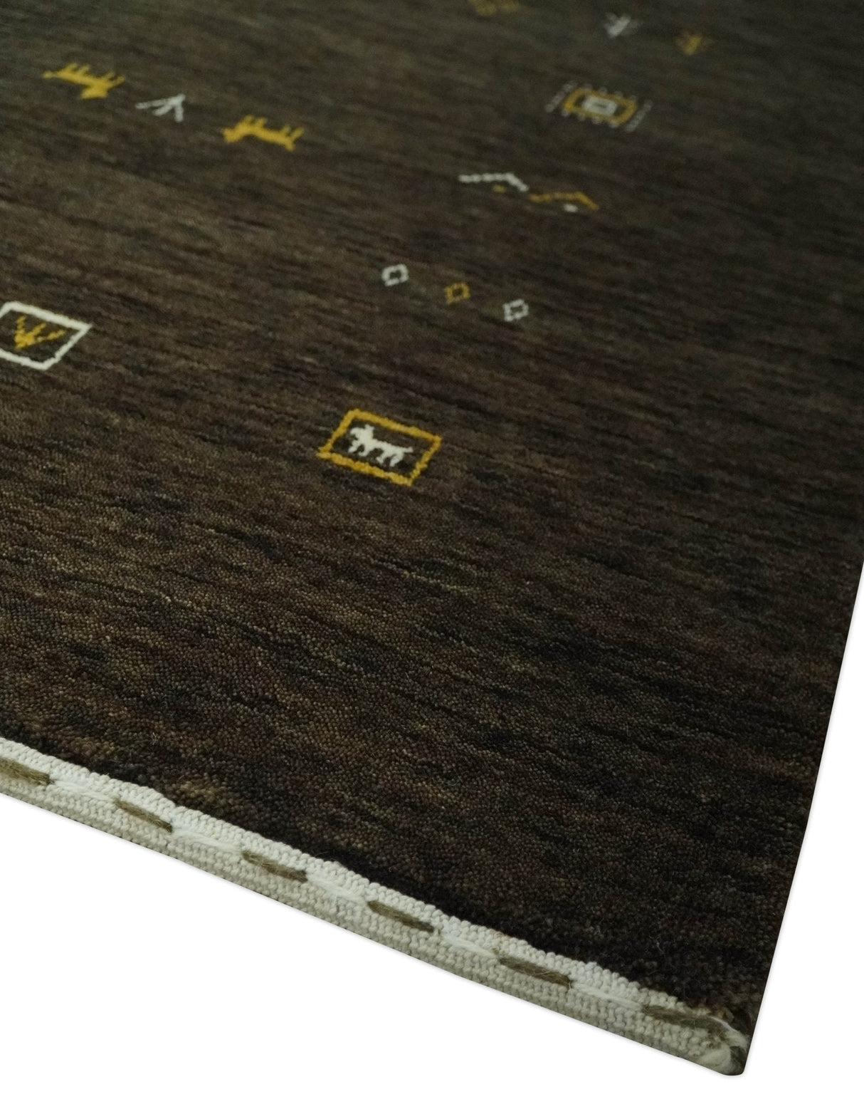 Custom Made Tribal look Greenish-Brown Traditional Hand loom Wool Area Rug