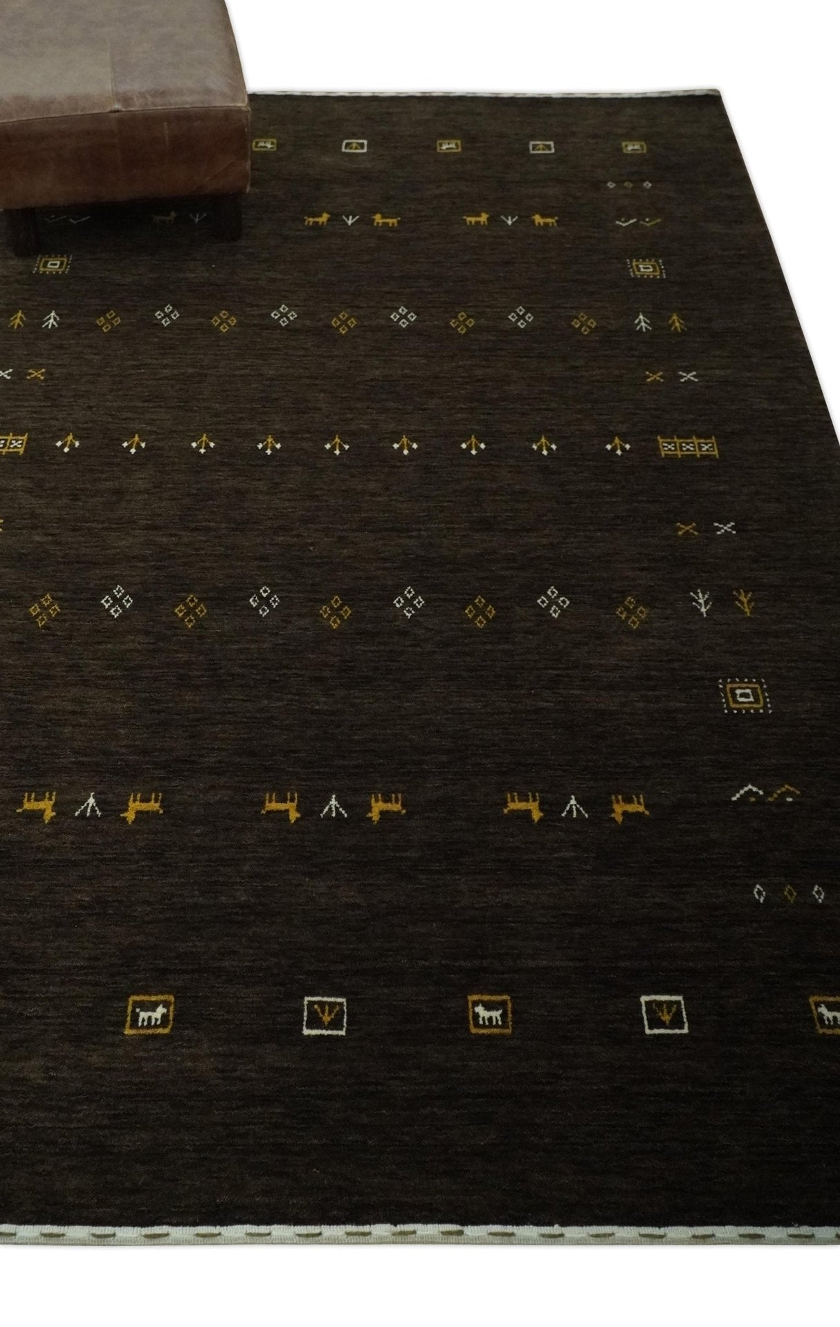 Custom Made Tribal look Greenish-Brown Traditional Hand loom Wool Area Rug