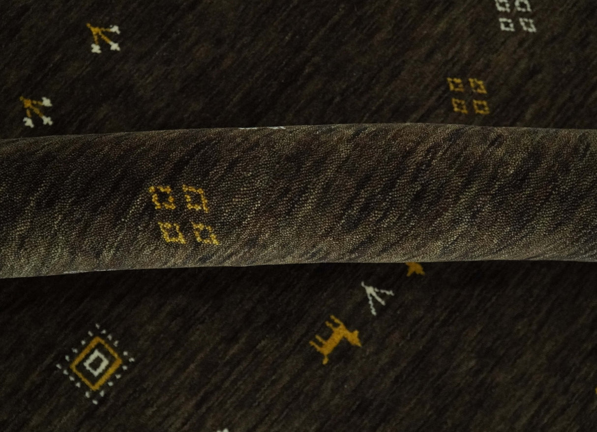 Custom Made Tribal look Greenish-Brown Traditional Hand loom Wool Area Rug