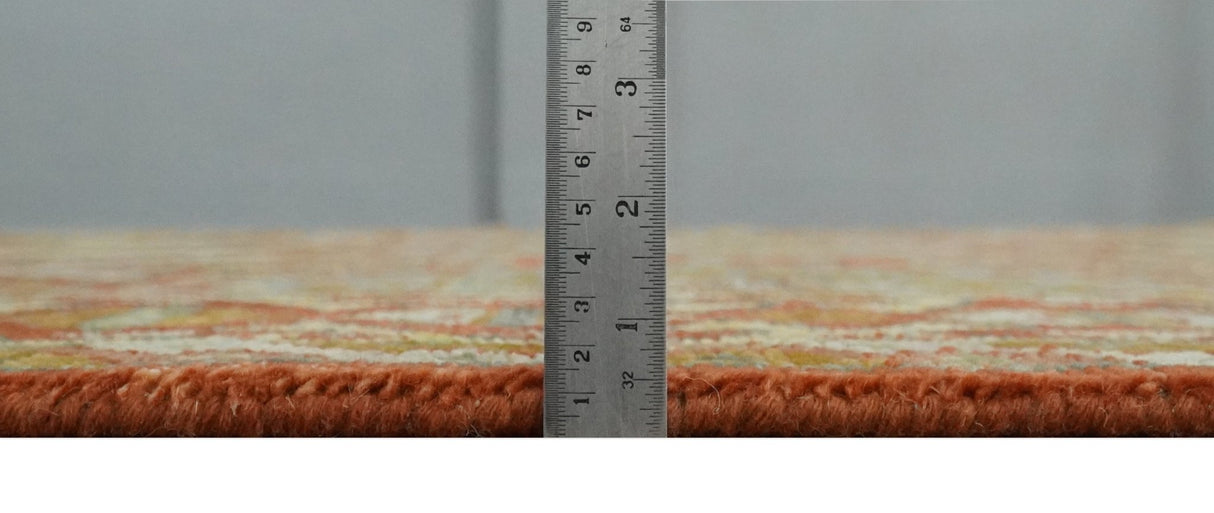 Custom Made Tribal Motifs Hand Knotted Rust, Gold and Blue Oriental Traditional Wool Area Rug