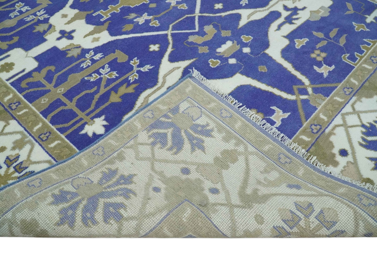 Custom Made Violet, Ivory and Olive Traditional Hand knotted Oriental Oushak wool Area Rug