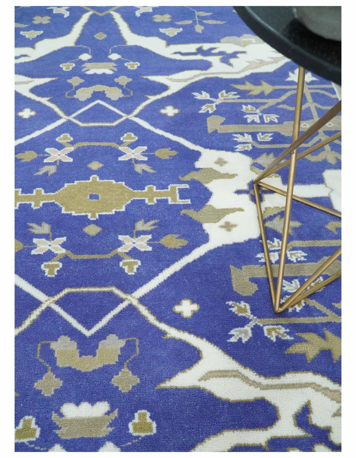 Custom Made Violet, Ivory and Olive Traditional Hand knotted Oriental Oushak wool Area Rug