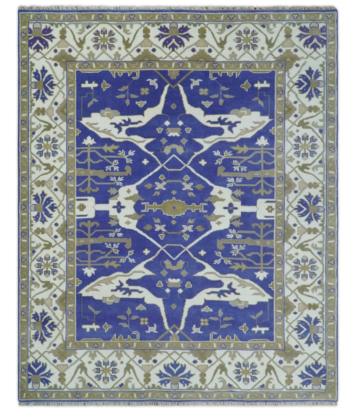 Custom Made Violet, Ivory and Olive Traditional Hand knotted Oriental Oushak wool Area Rug