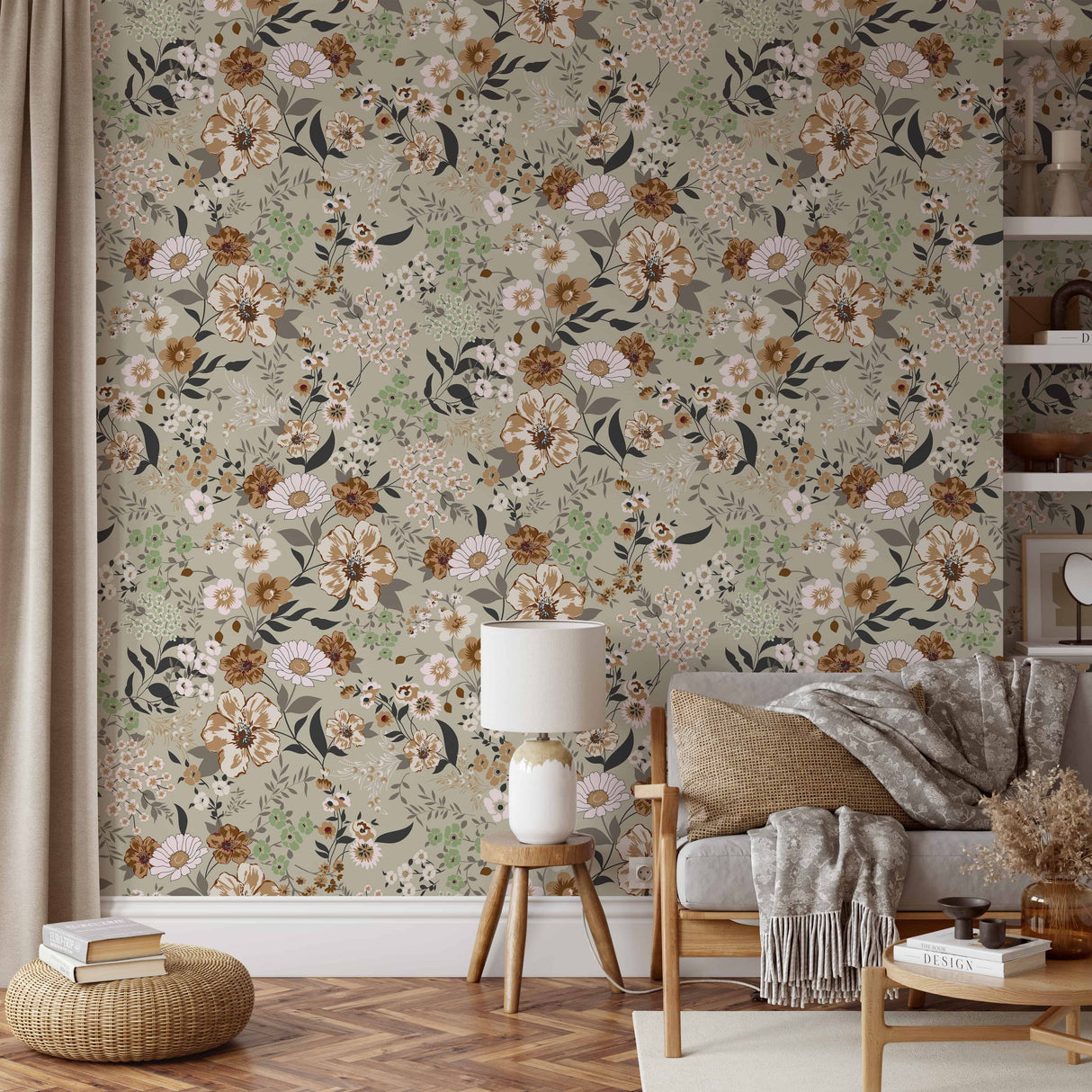 Vintage Floral Wallpaper with Earthy Tones