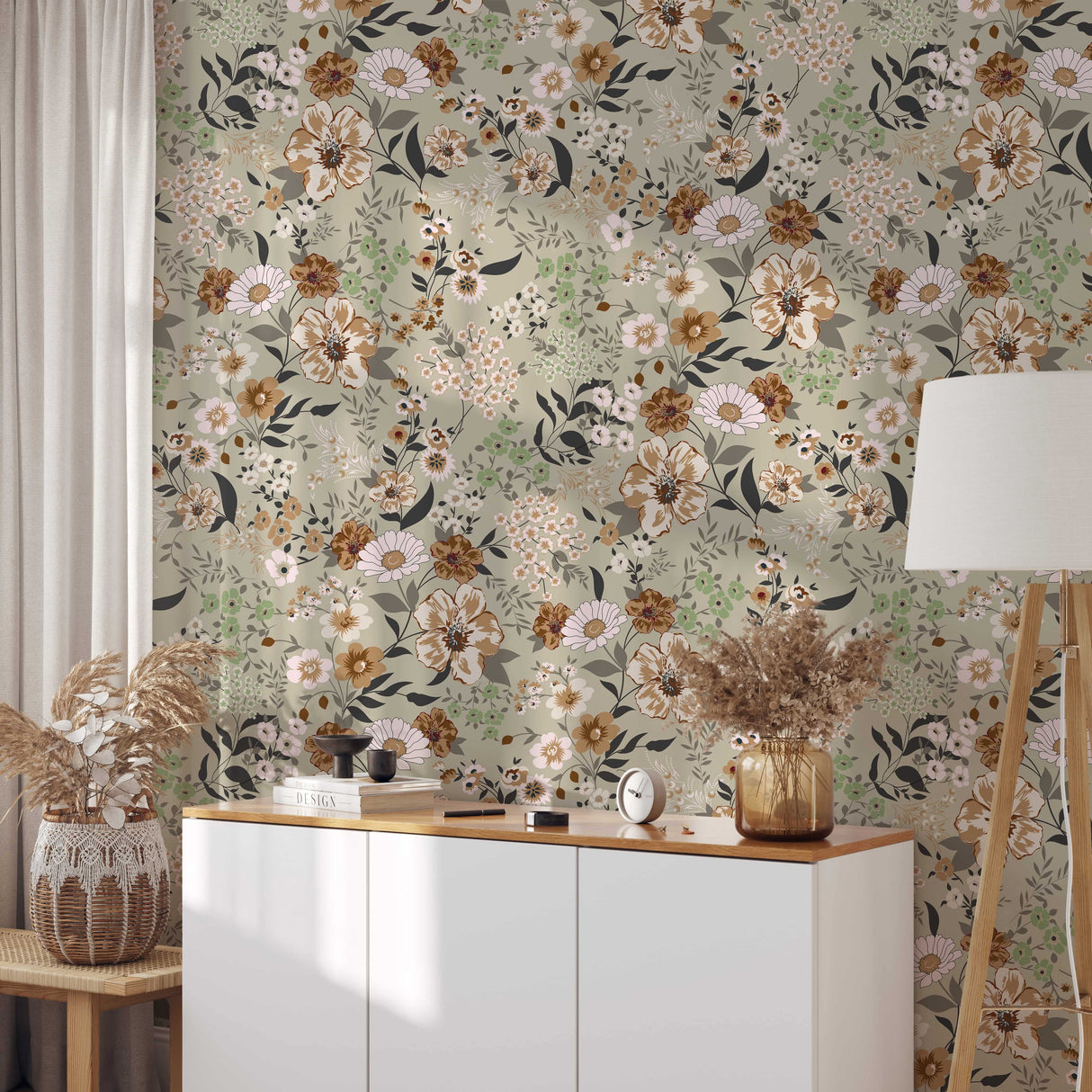 Vintage Floral Wallpaper with Earthy Tones