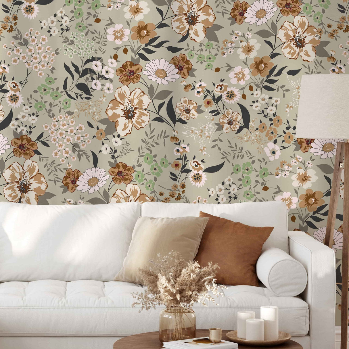 Vintage Floral Wallpaper with Earthy Tones