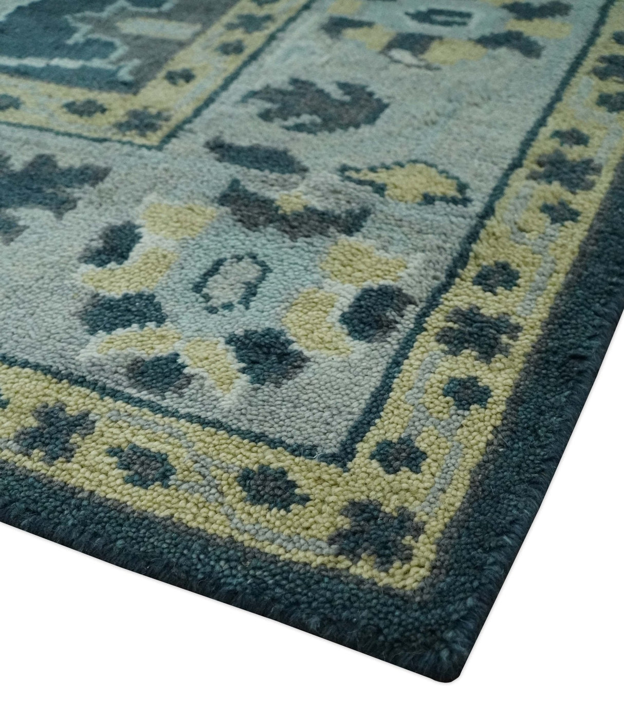 Dark Teal, Silver, Blue and Ivory Hand Knotted Traditional Oushak Multi Size Area Rug