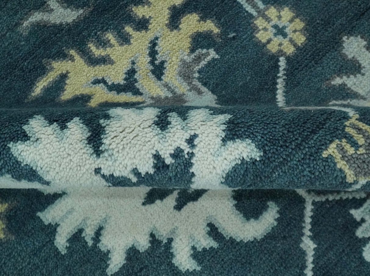 Dark Teal, Silver, Blue and Ivory Hand Knotted Traditional Oushak Multi Size Area Rug