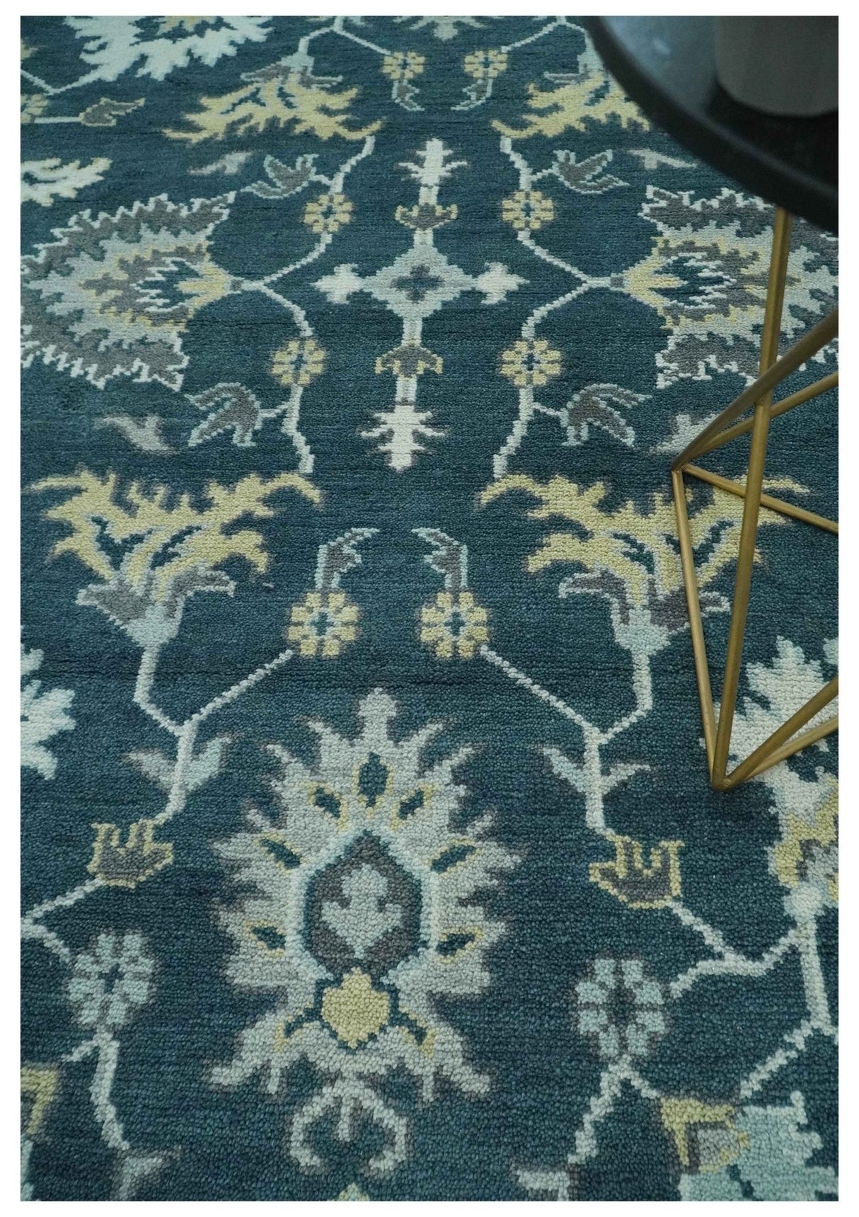 Dark Teal, Silver, Blue and Ivory Hand Knotted Traditional Oushak Multi Size Area Rug