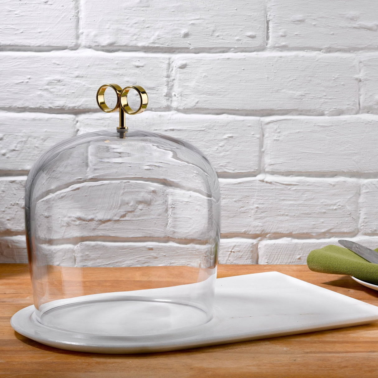 Cupola Cake Dome High with Brass Handle and Marble Base