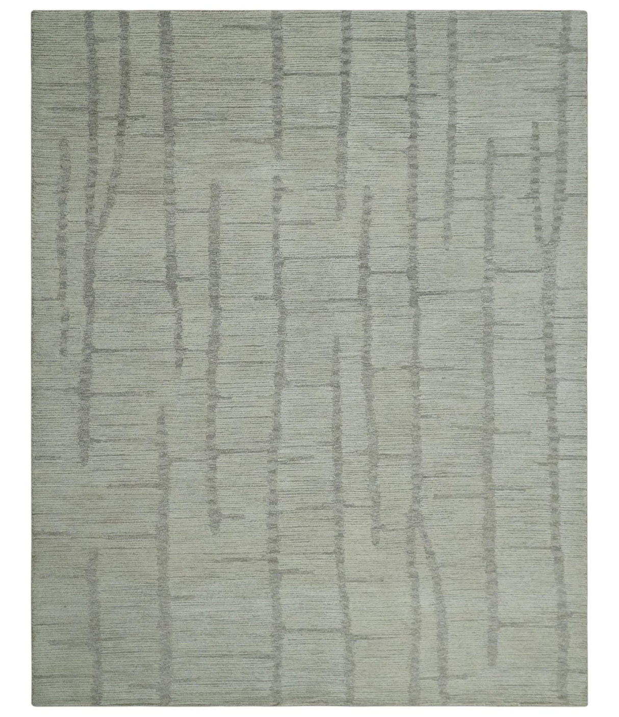 Earthy Modern Stripes Design Custom Made Ivory, Silver and Gray Hand Tufted Rug