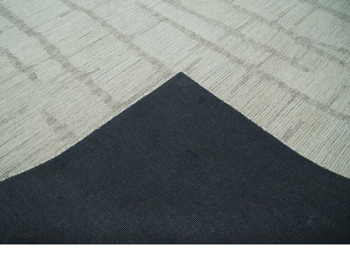 Earthy Modern Stripes Design Custom Made Ivory, Silver and Gray Hand Tufted Rug