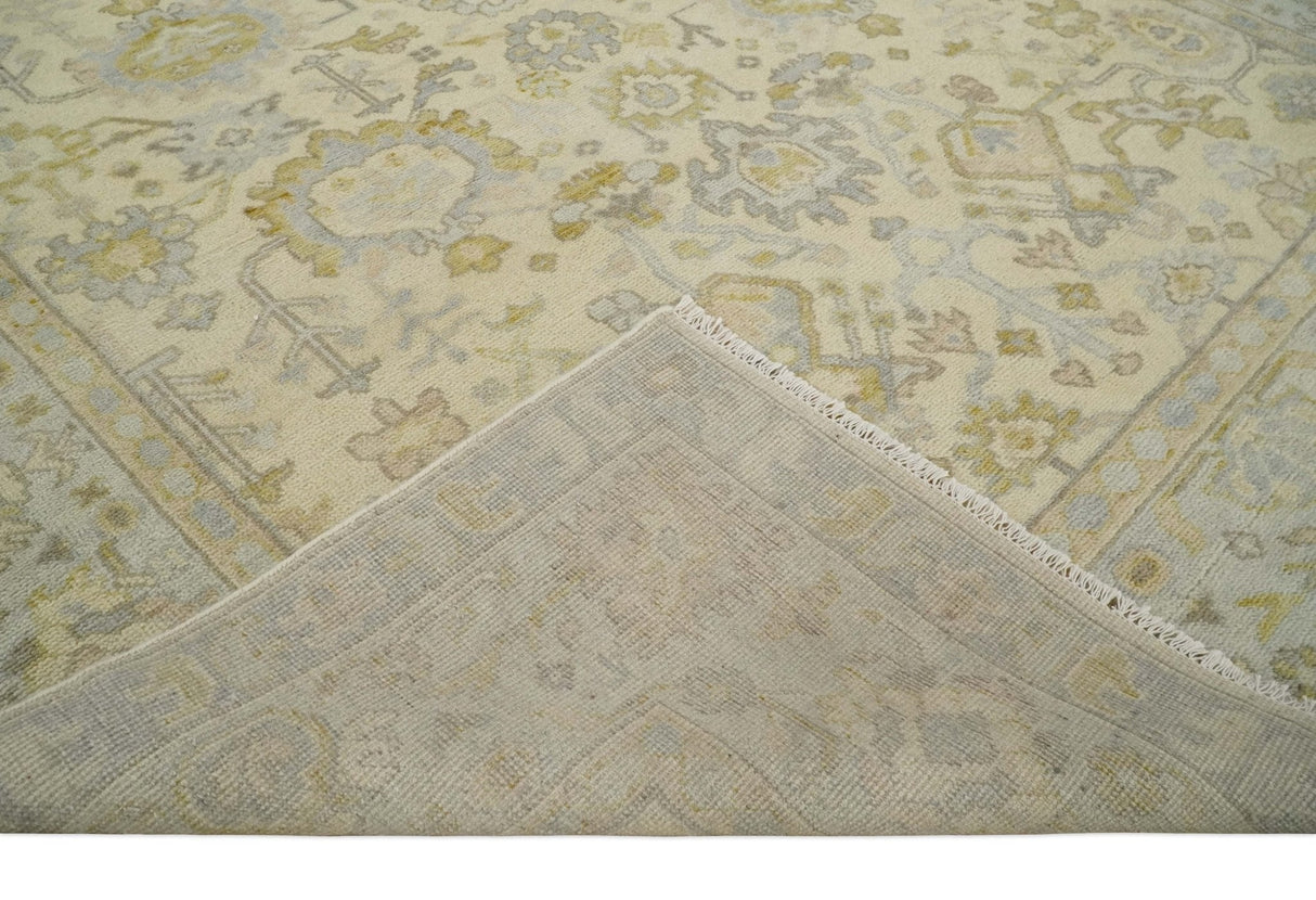 Earthy Neutral Traditional Beige and Silver Antique Style Hand knotted Wool Area Rug, Kids, Living Room and Bedroom Rug