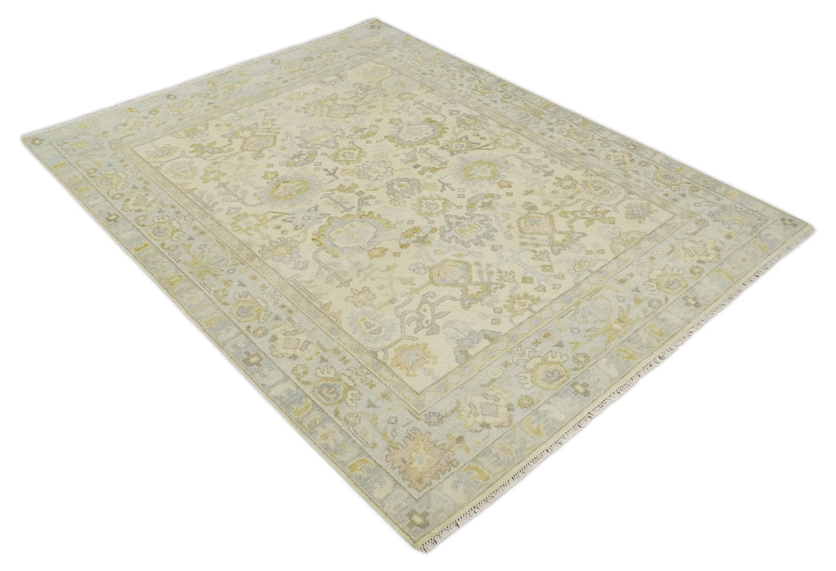 Earthy Neutral Traditional Beige and Silver Antique Style Hand knotted Wool Area Rug, Kids, Living Room and Bedroom Rug