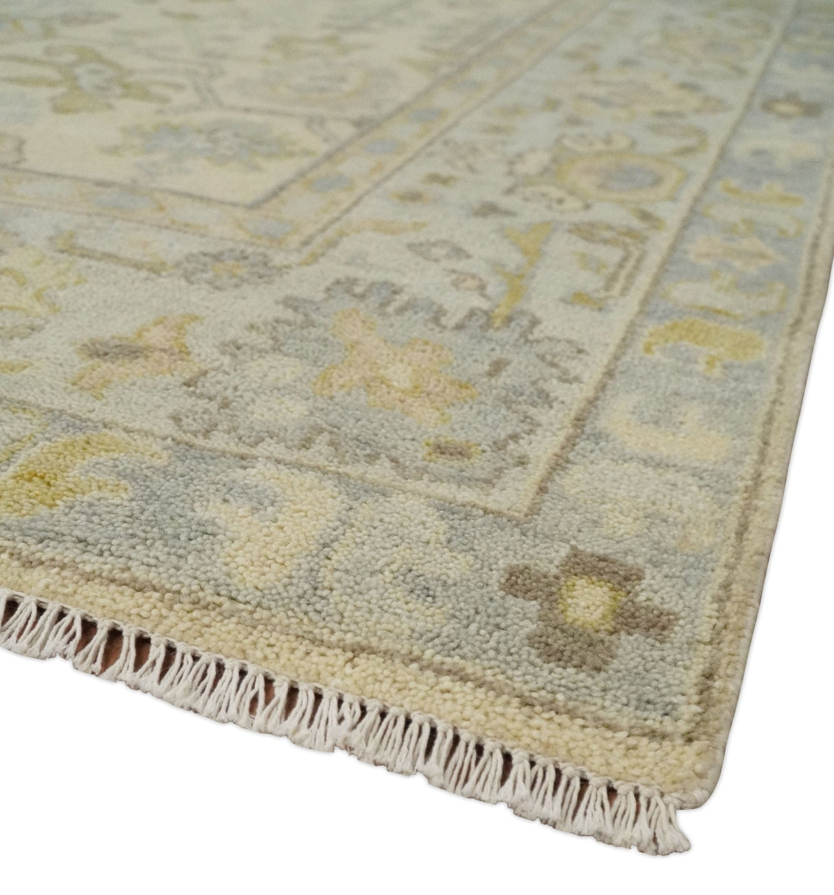 Earthy Neutral Traditional Beige and Silver Antique Style Hand knotted Wool Area Rug, Kids, Living Room and Bedroom Rug