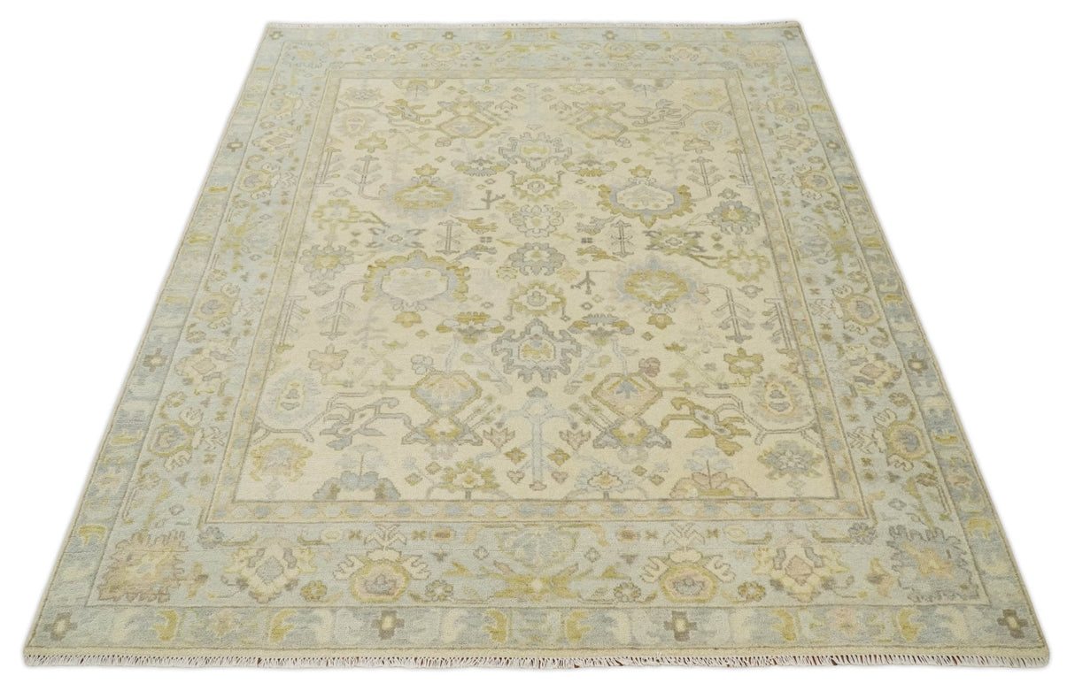 Earthy Neutral Traditional Beige and Silver Antique Style Hand knotted Wool Area Rug, Kids, Living Room and Bedroom Rug