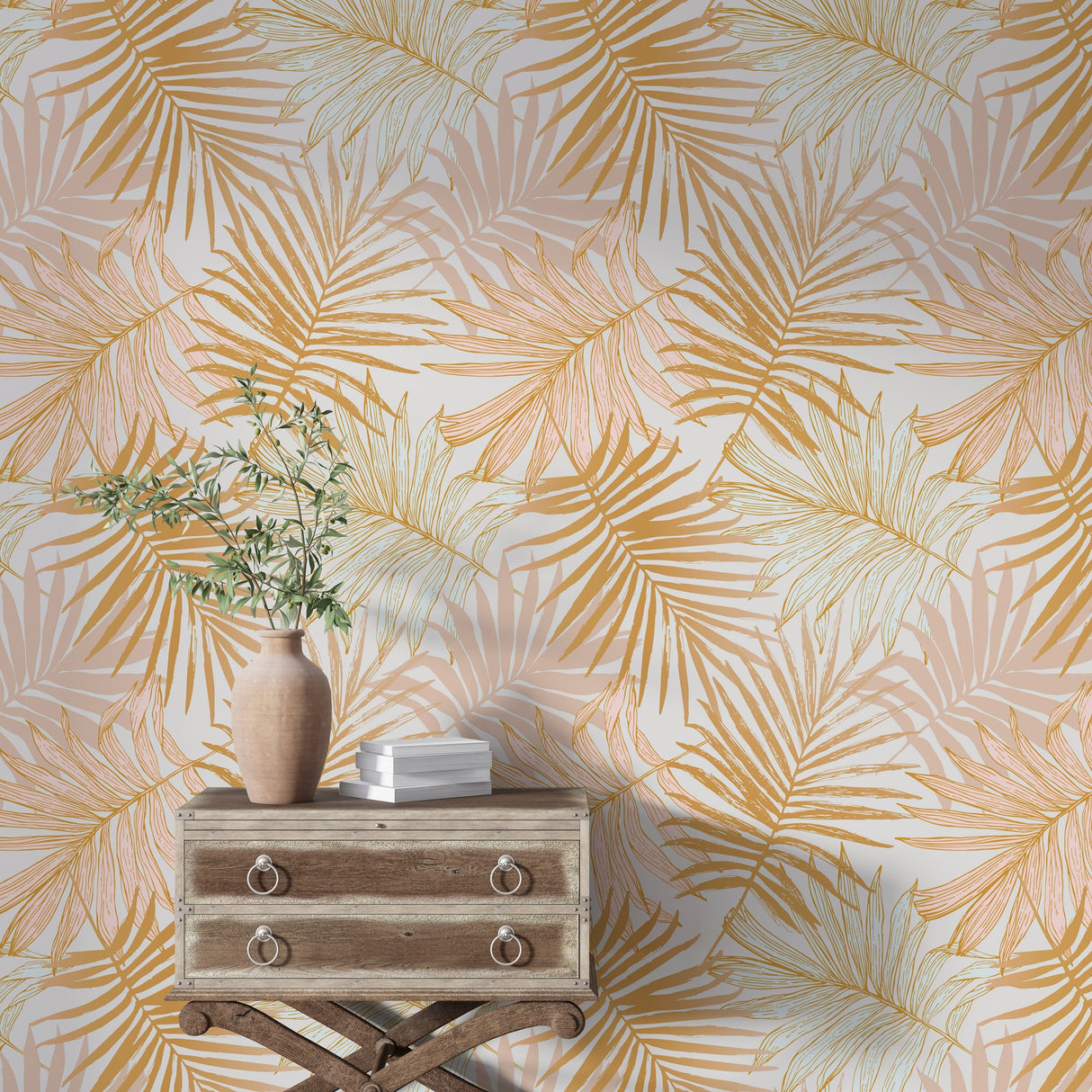 Golden Tropical Leaves Wallpaper Peel and Stick