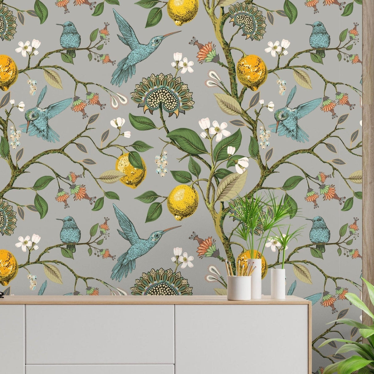 Flying Hummingbirds Lemon Tree Wallpaper