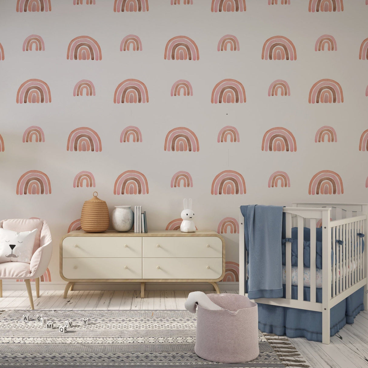 Pastel Boho Rainbow Peel and Stick Wallpaper | Girls Room Wall Decor