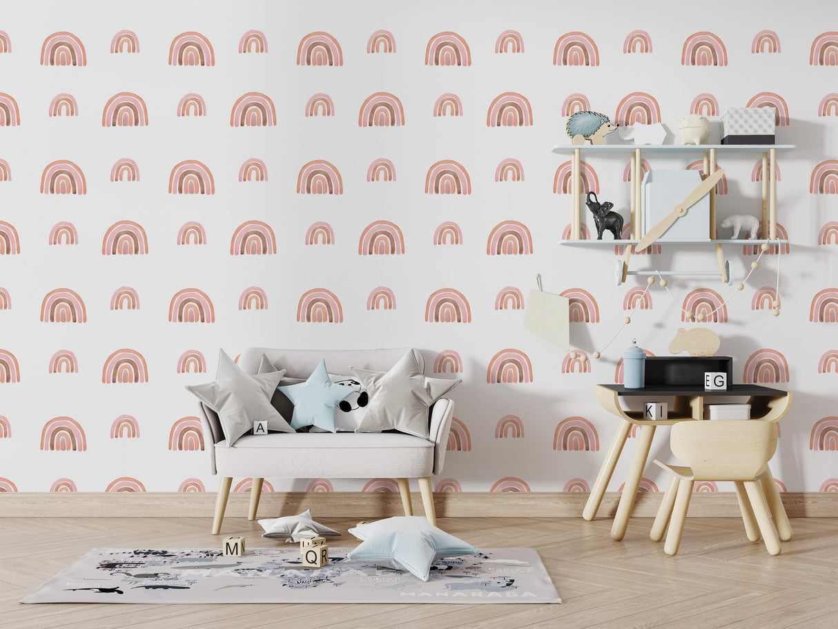 Pastel Boho Rainbow Peel and Stick Wallpaper | Girls Room Wall Decor