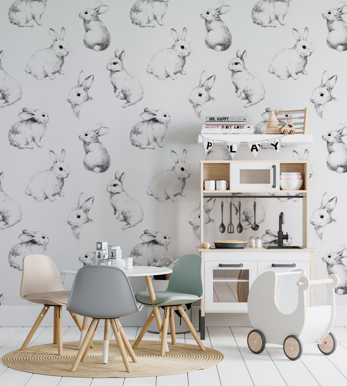Hand drawn Bunnies Kids Wallpaper