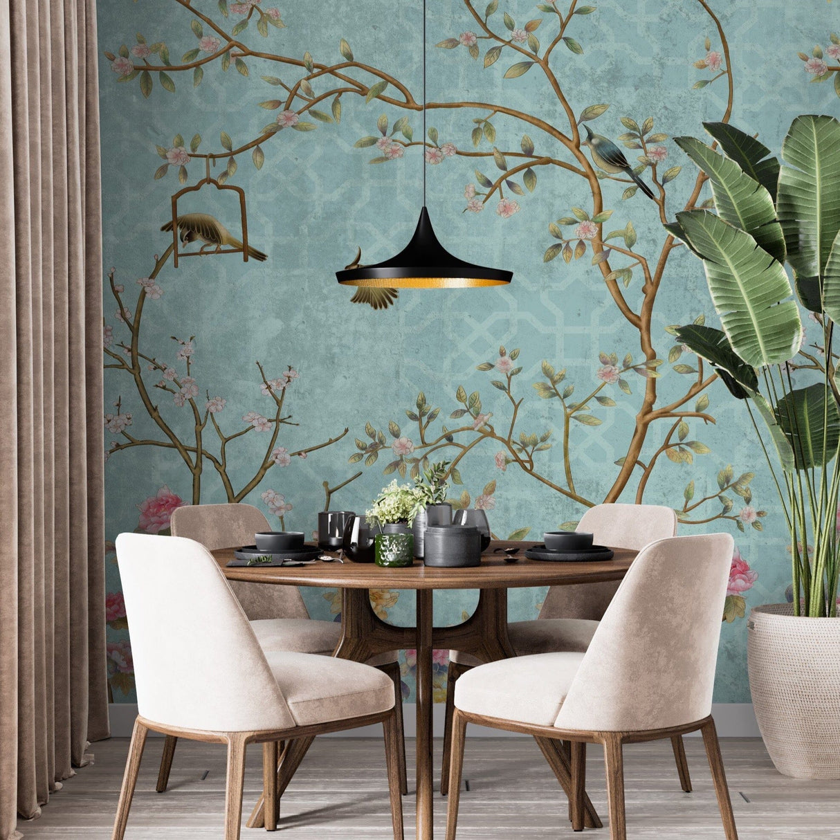 Vintage Blue Chinoiserie Wallpaper