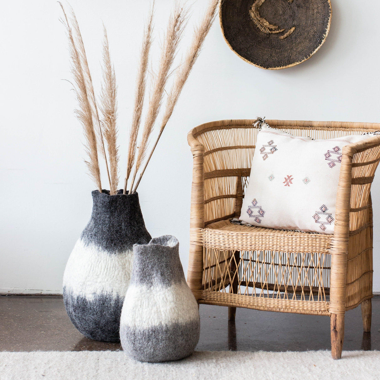 Eclipse Charcoal and Ivory Wool Gourd Basket