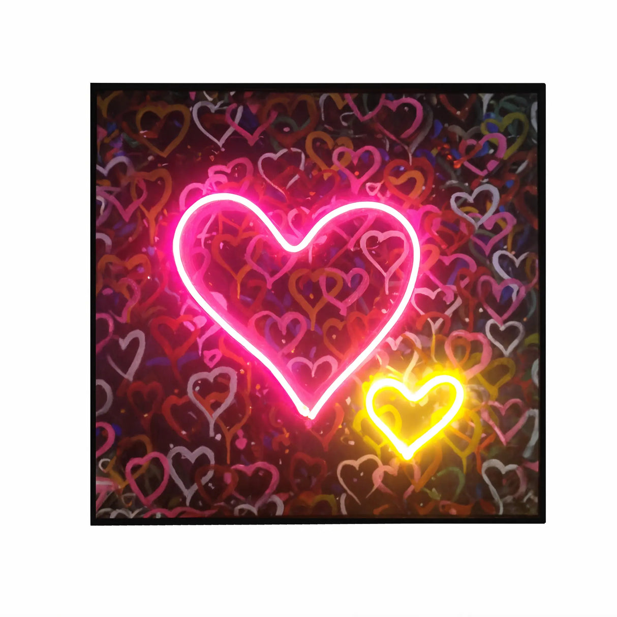 Banksy Hearts Street Art | LED Canvas | Pink Neon Heart Wall Décor