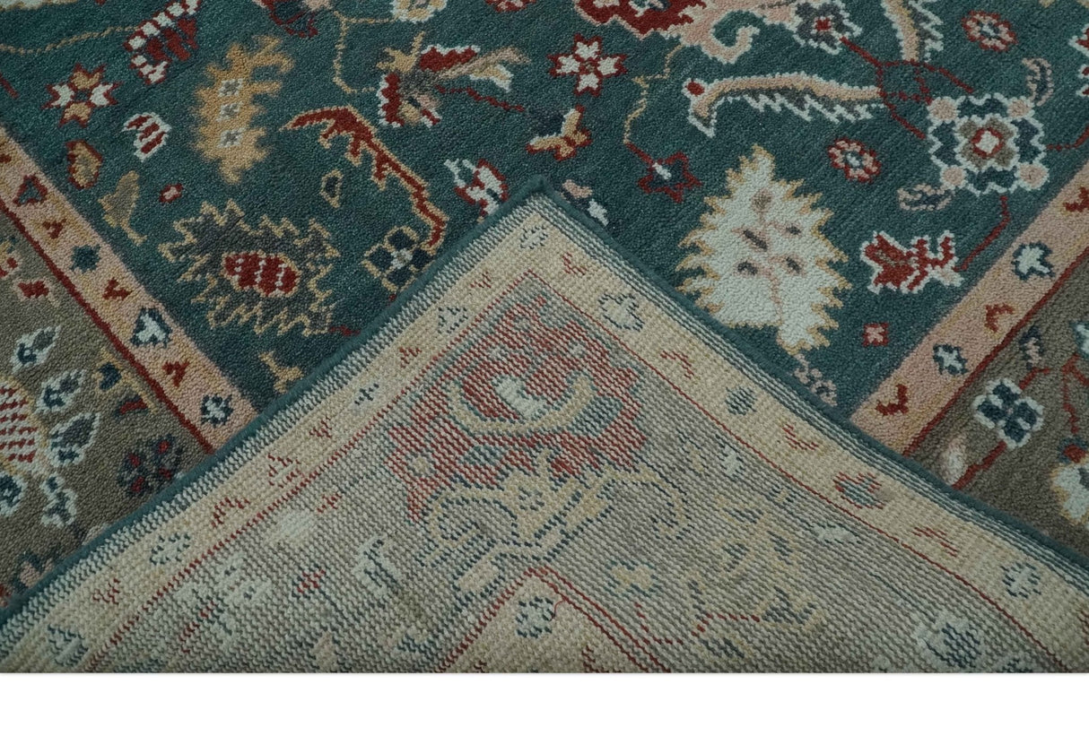 Floral Teal, Camel and Brown Hand Knotted Oriental Oushak Multi Size wool Area Rug
