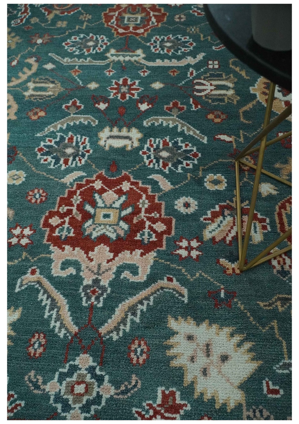 Floral Teal, Camel and Brown Hand Knotted Oriental Oushak Multi Size wool Area Rug
