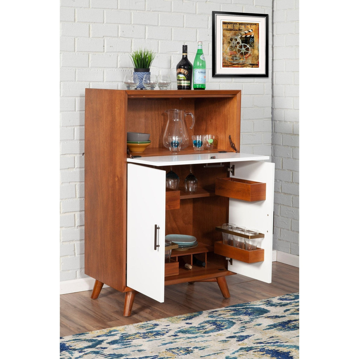 Flynn Large Bar Cabinet, Chestnut/White