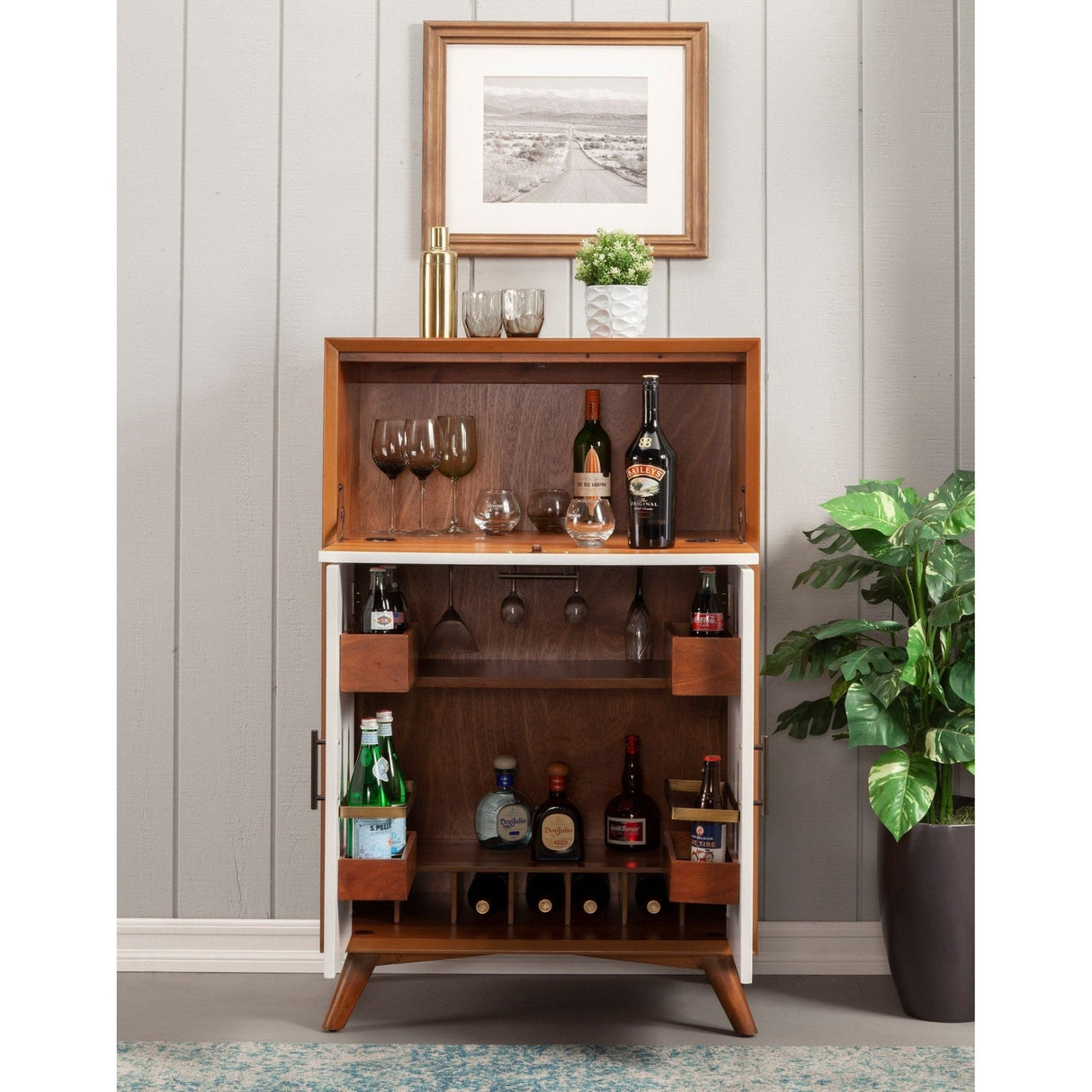 Flynn Large Bar Cabinet, Chestnut/White