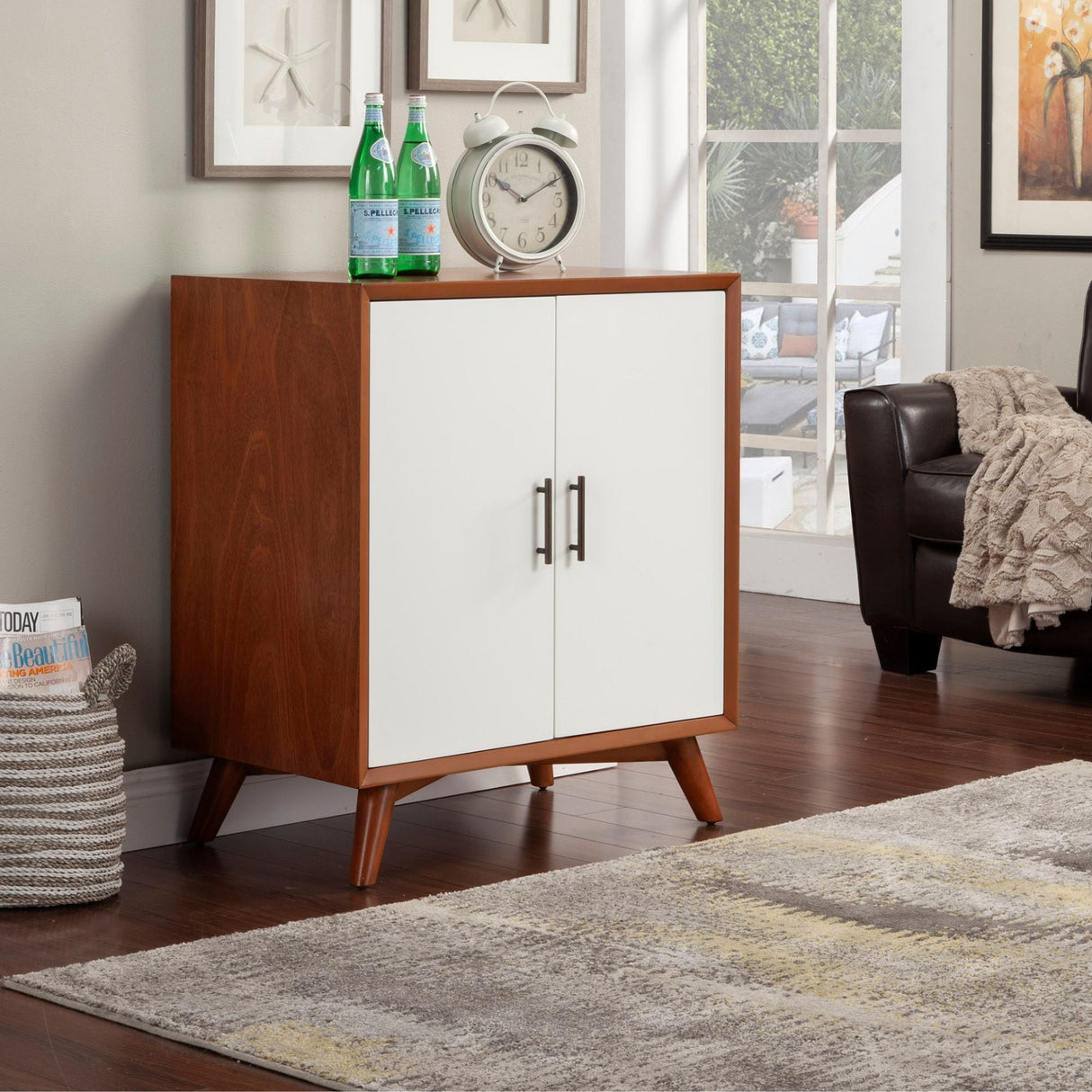 Flynn Small Bar Cabinet, Chestnut/White