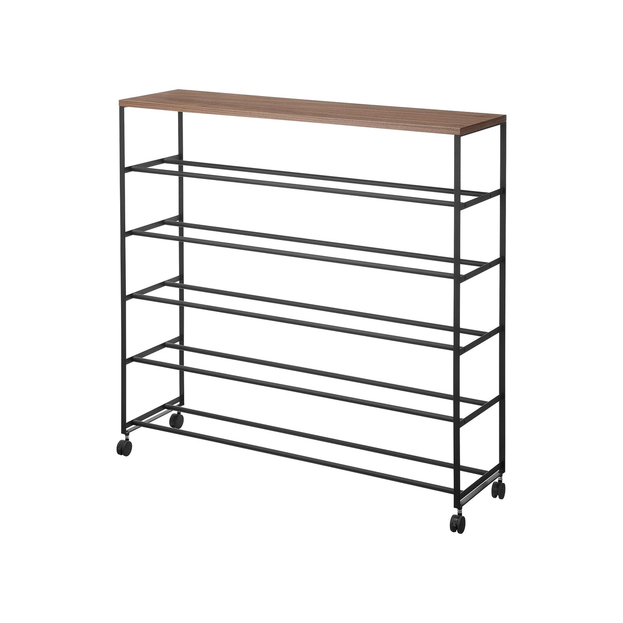 Rolling Five-Tier Shoe Rack (34.25" H) - Steel + Wood