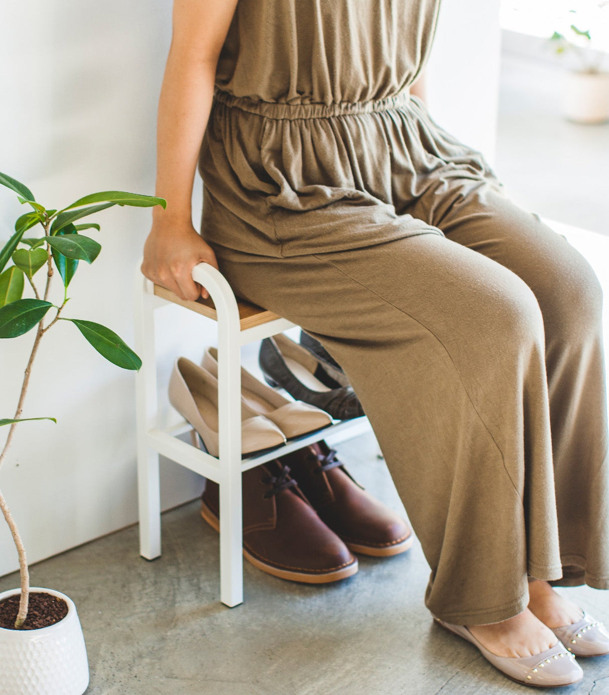 Shoe Organizer & Bench (18" H) - Steel + Wood