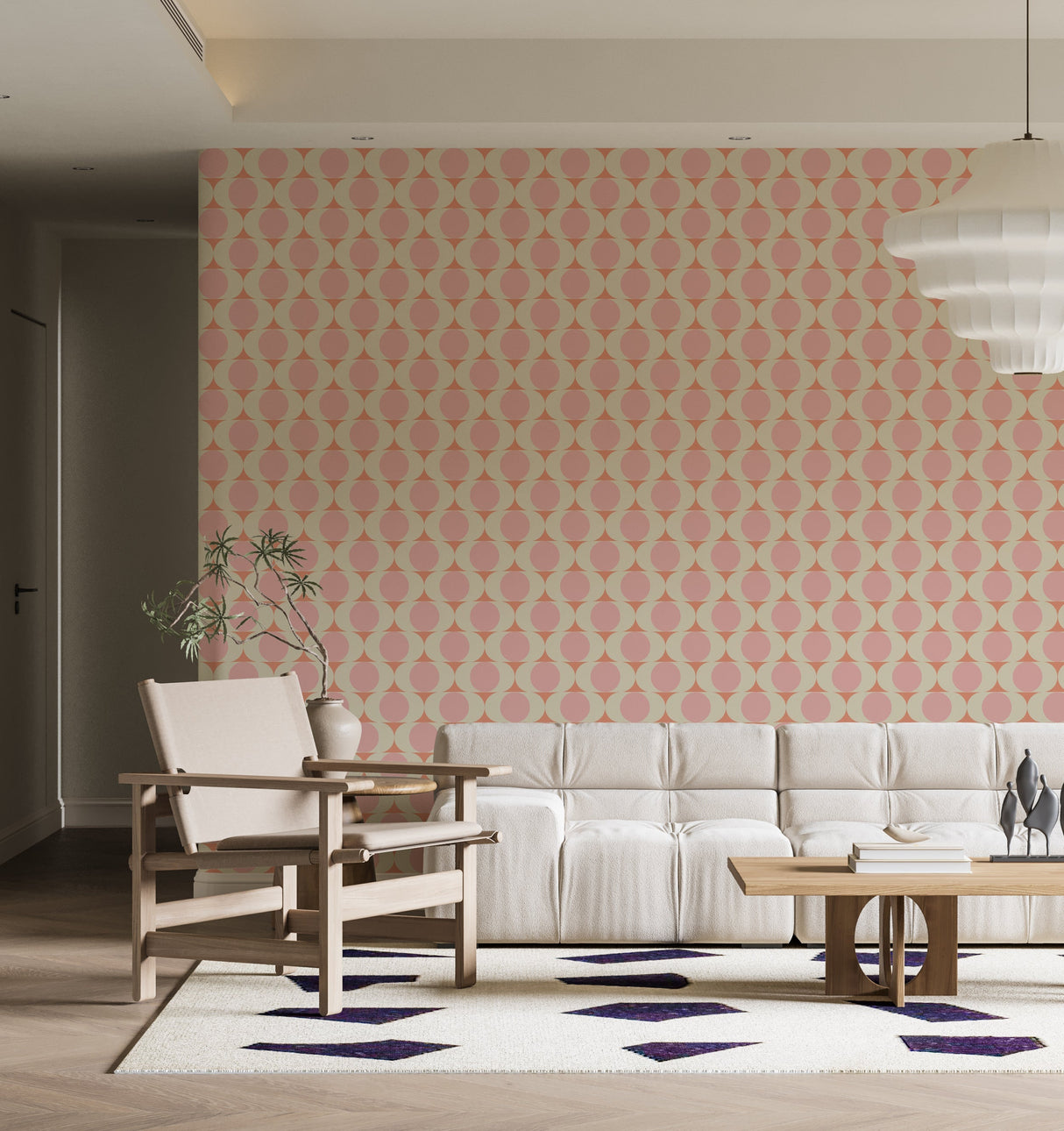 Mid Century Modern Wallpaper - Retro Pink and Peach Circles