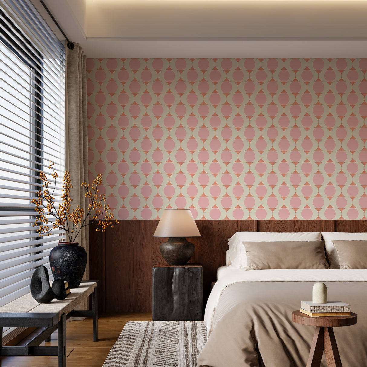 Mid Century Modern Wallpaper - Retro Pink and Peach Circles