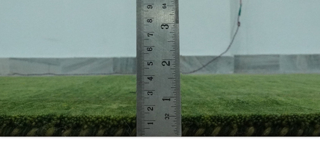 Geometrical Stripes Design Green Hand loom Multi Size wool Area Rug