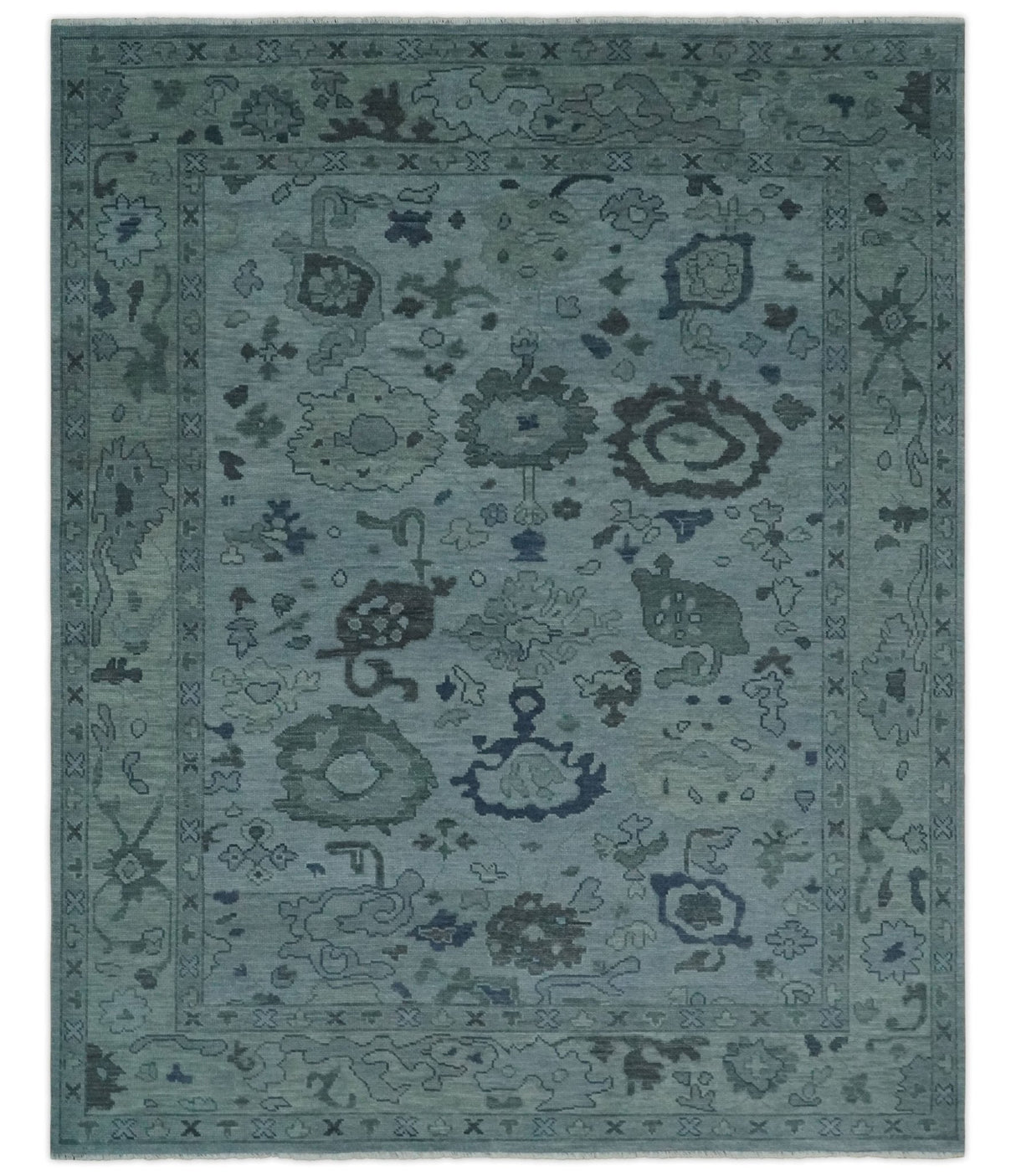 Gray and Charcoal Antique look Hand knotted Traditional Oushak wool Area Rug